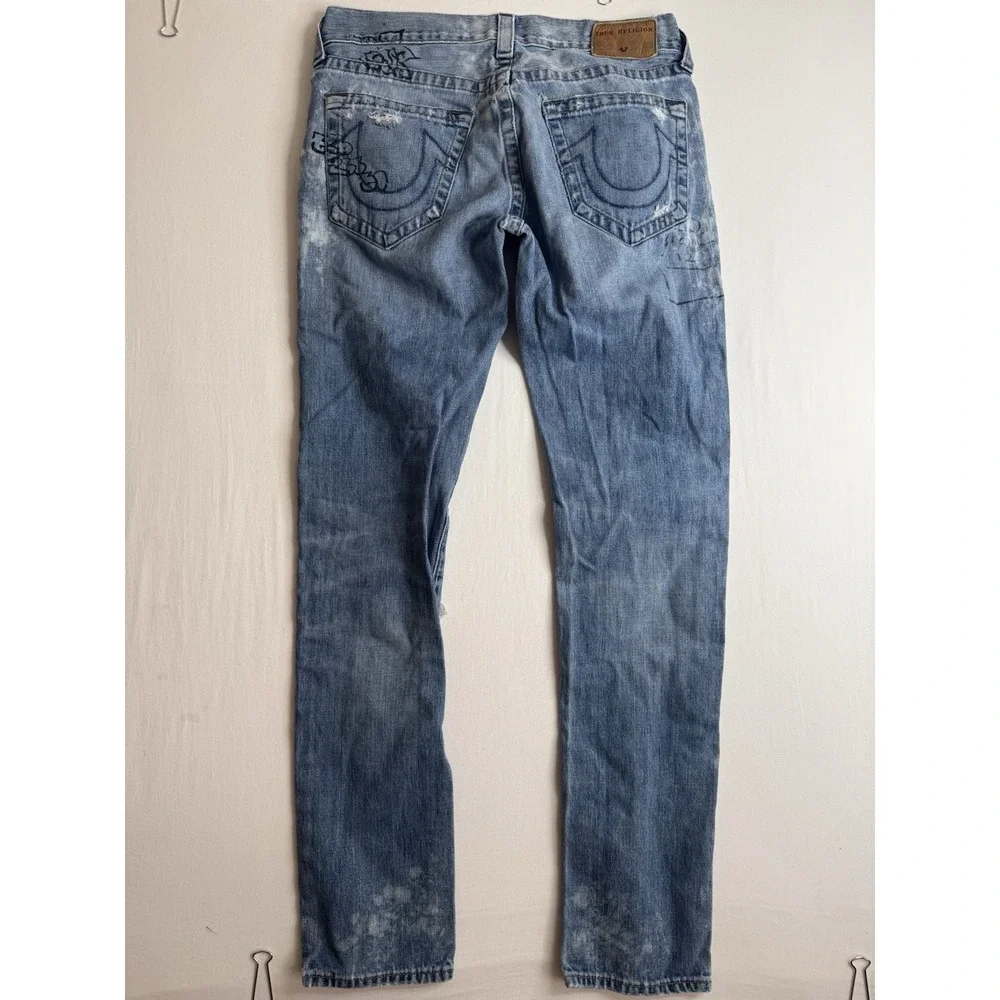 Distressed Street Artist TRUE RELIGION ROCCO Patchwork Relaxed SKINNY Jeans Sz30